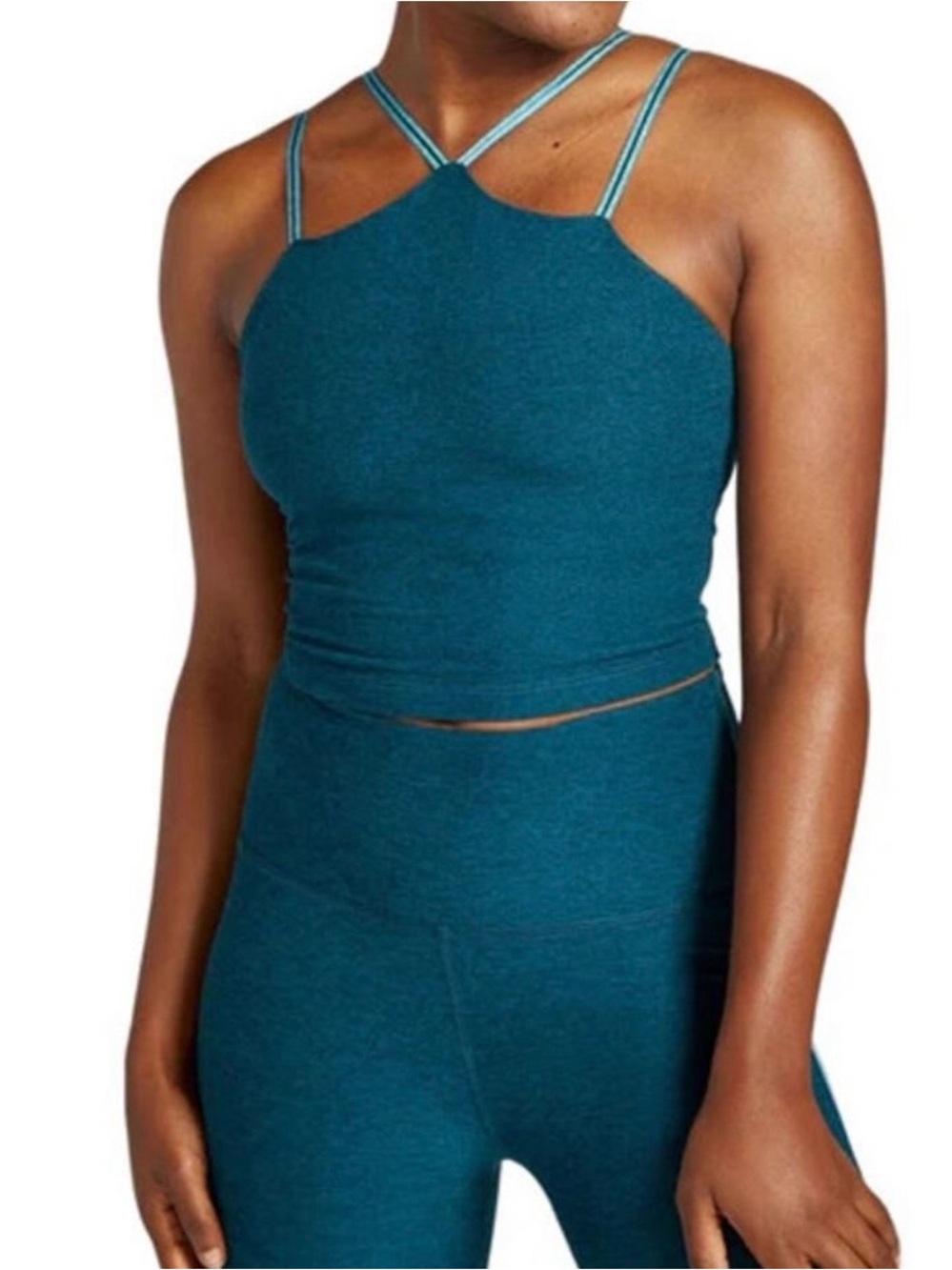 Beyond Yoga Crop Tank Shine On Halter Shelf Bra Size M Spacedye Blue USA Made